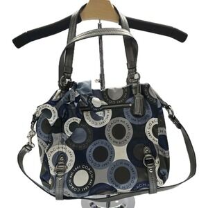 Coach Snaphead Print Sateen Alexandra Blue Gray Print Hand Bag Purse W/ Scarf